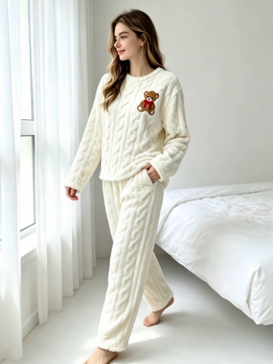 The Real Clean Company Other - Cozy Cream Cable-Knit Teddy Pajama Lounge Set New